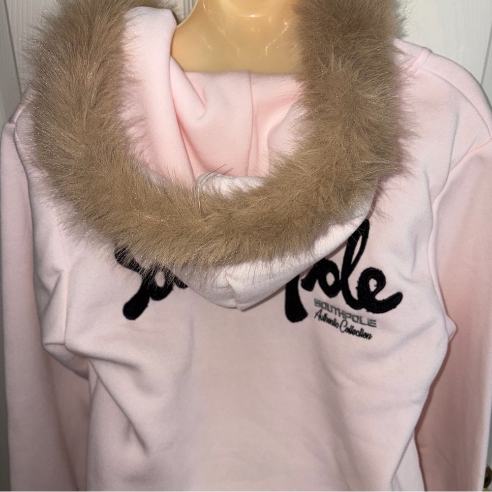 NTW Southpole Legacy Pink Zippered Faux Fur Trimmed Hoodie MED - Picture 9 of 9